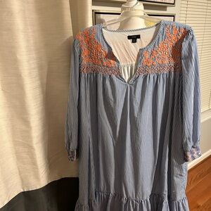 J Crew Popover Striped Blue and Orange Dress